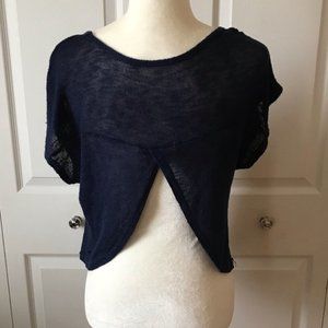 Penelope Project Navy Open Back Paris Eiffel Tower Top Size S